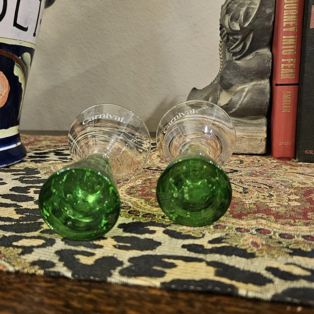 Carnival Cruise Line Ship Souvenir Bubble Bottom Shot Glass Green Set of 2